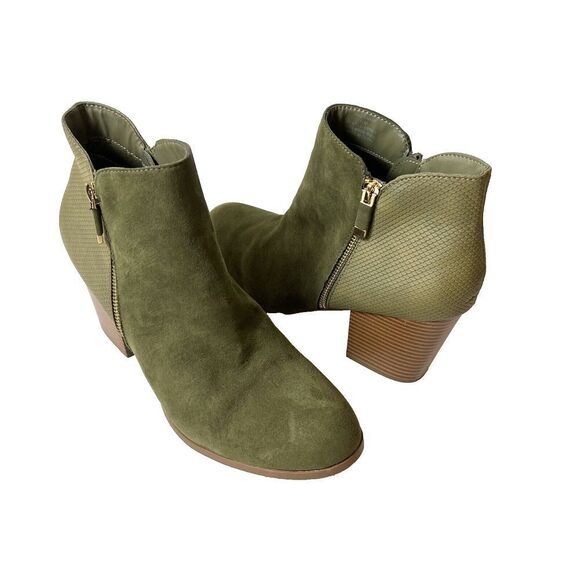 Style&co Chunky Heeled Ankle Boots Womens Sz 11M Green Faux Suede Zip Up Casual - Picture 1 of 12
